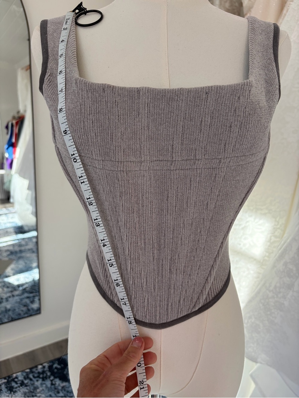 With Jéan Corset Top Gray Ribbed Velvet Trim French Girl Chic Size XS - Picture 6 of 11